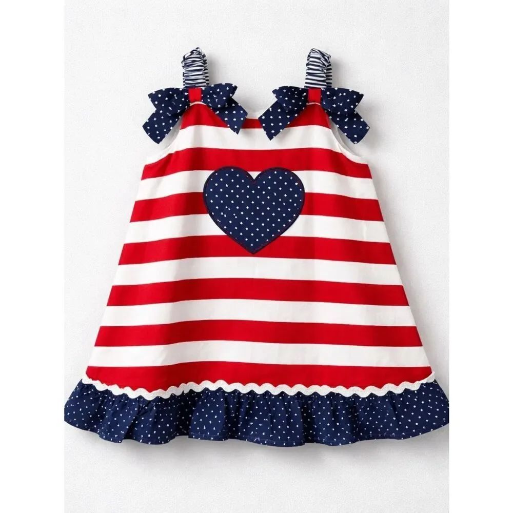 Little Me Red White Blue Striped Heart Sundress with diaper cover NWT size 24 m